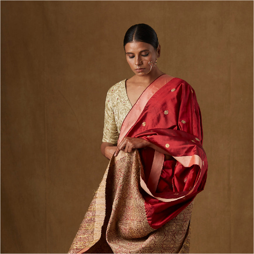 Clover Field Mulberry Organza Silk Sari