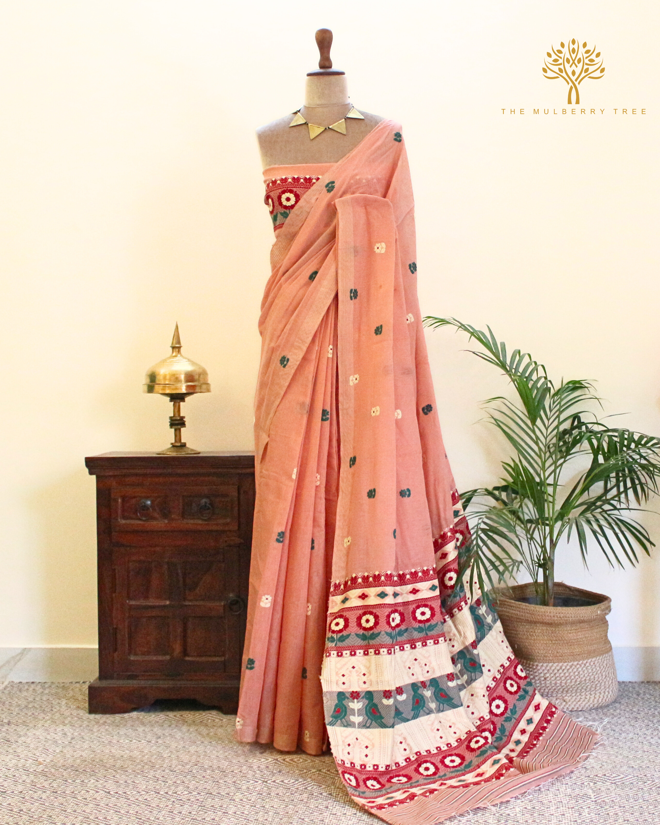 Peach Raw Mulberry and Eri Silk Saree
