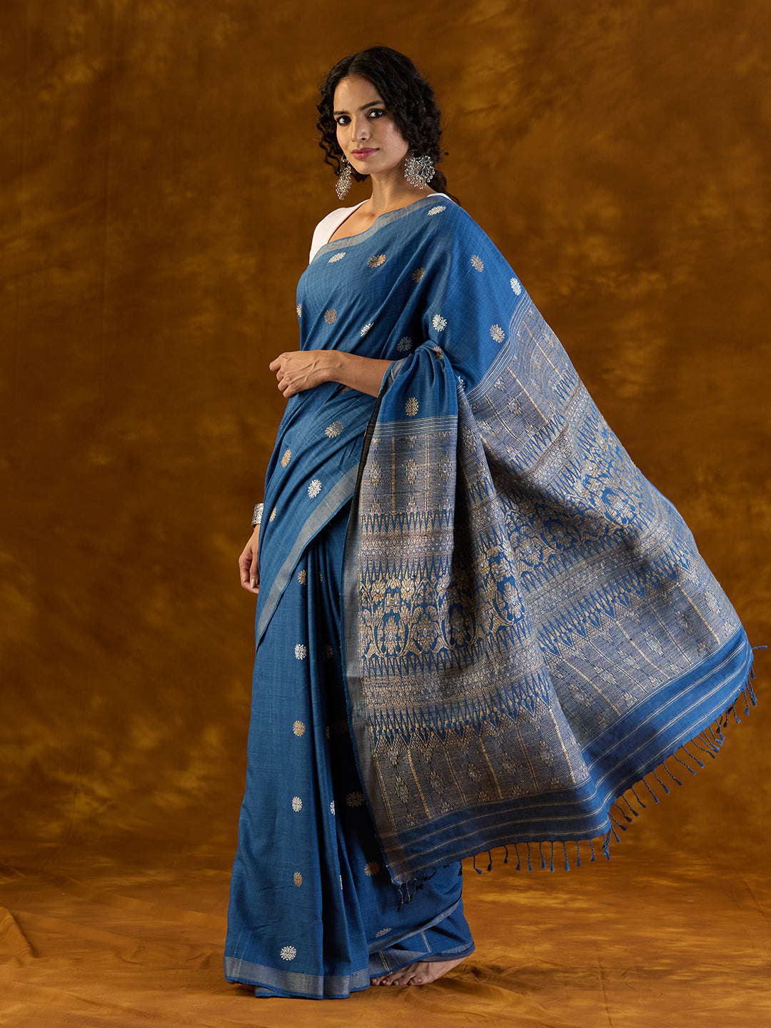 Amethyst Indigo Mulberry and Eri Silk Saree