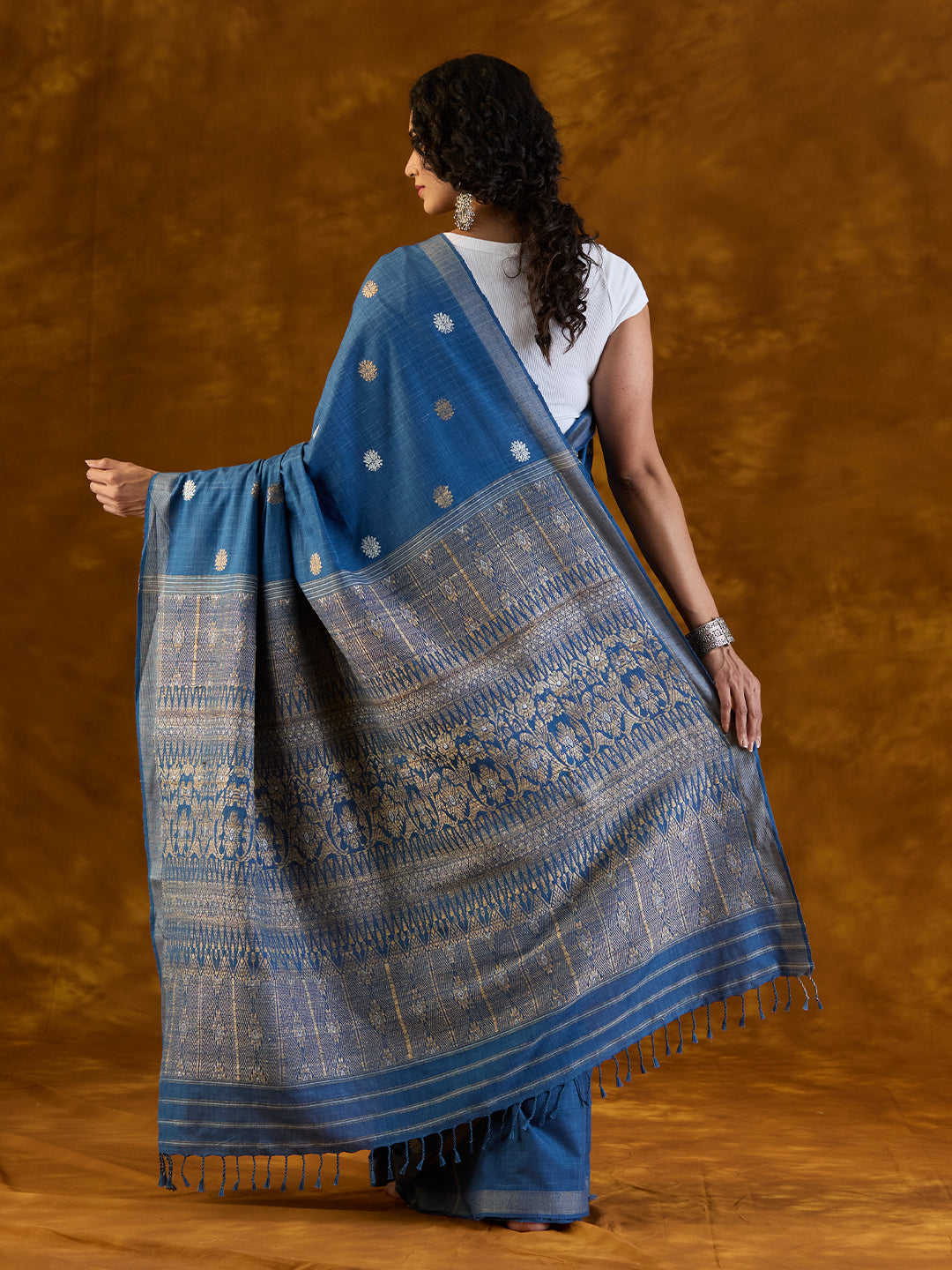 Amethyst Indigo Mulberry and Eri Silk Saree