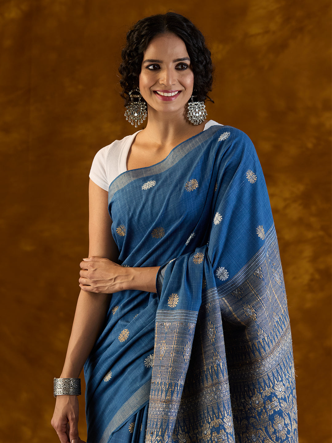 Amethyst Indigo Mulberry and Eri Silk Saree