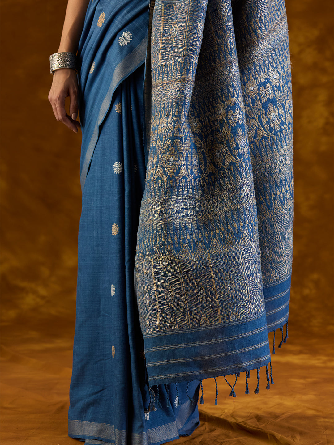 Amethyst Indigo Mulberry and Eri Silk Saree