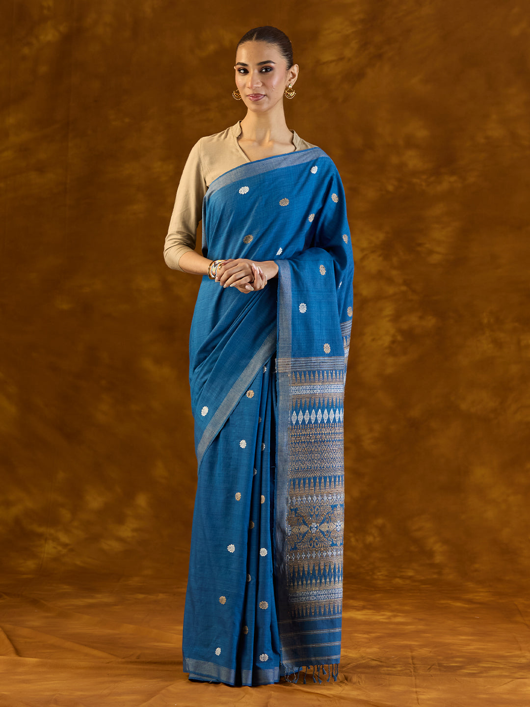 Neptune Indigo Mulberry and Eri Silk Saree