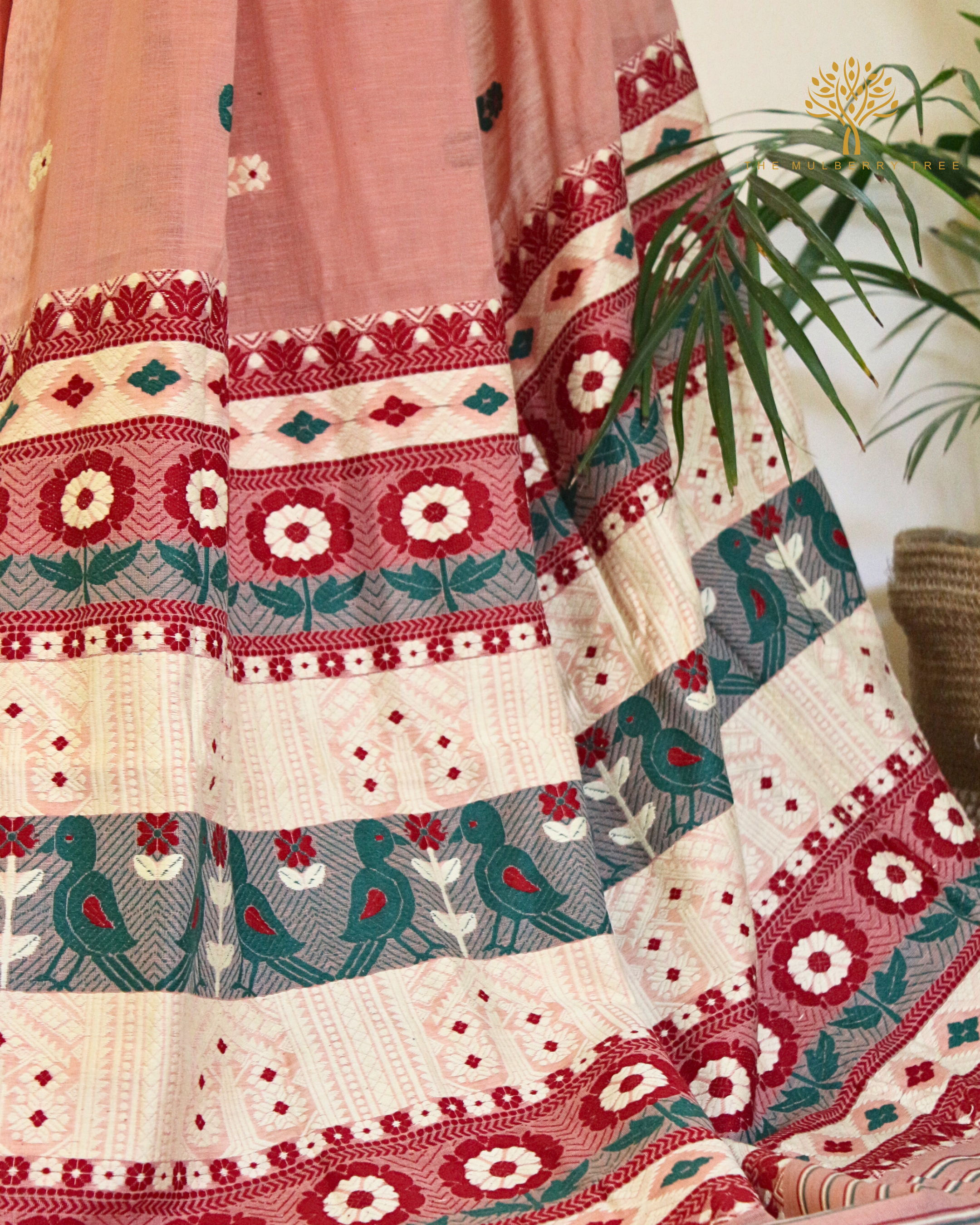 Peach Raw Mulberry and Eri Silk Saree