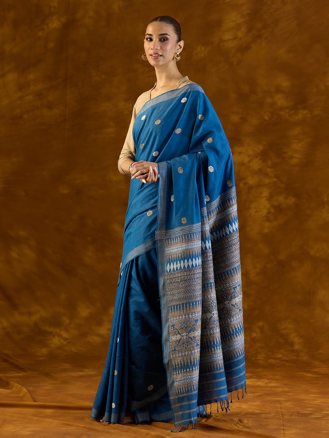 Neptune Indigo Mulberry and Eri Silk Saree