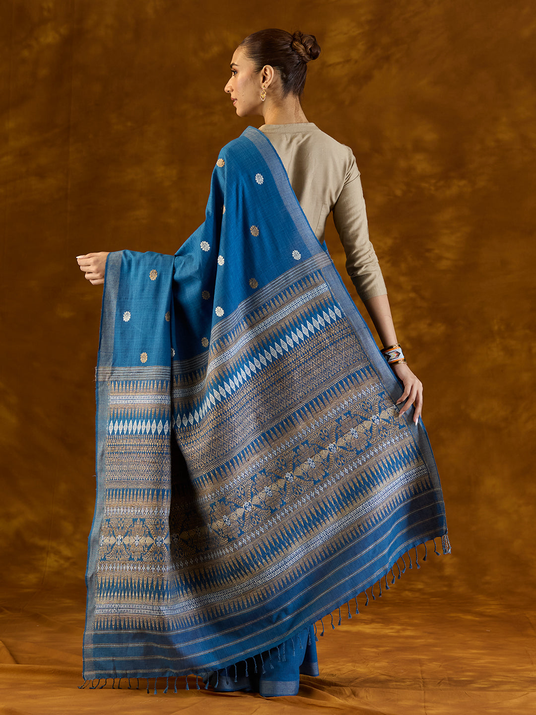 Neptune Indigo Mulberry and Eri Silk Saree