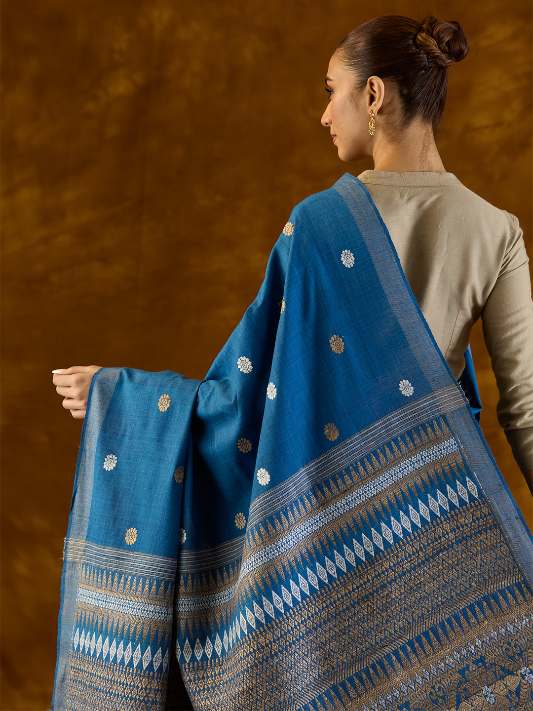 Neptune Indigo Mulberry and Eri Silk Saree