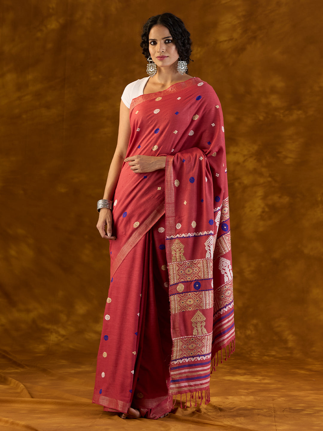 Carmine Red Eri Silk Saree