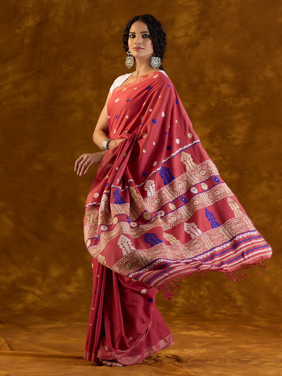 Carmine Red Eri Silk Saree