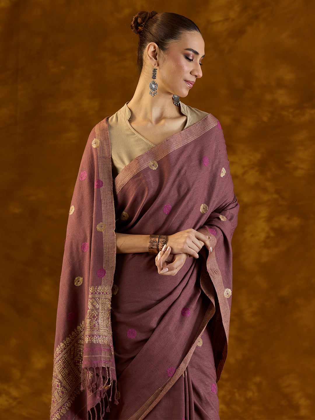 Wine Maroon Eri Silk Saree