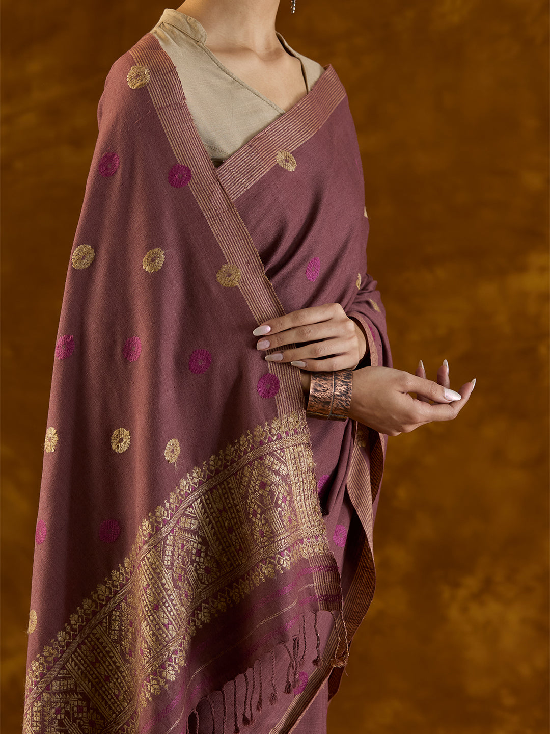 Wine Maroon Eri Silk Saree