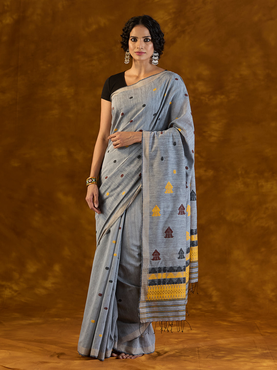 Dove Grey Raw Mulberry and Eri Silk Saree