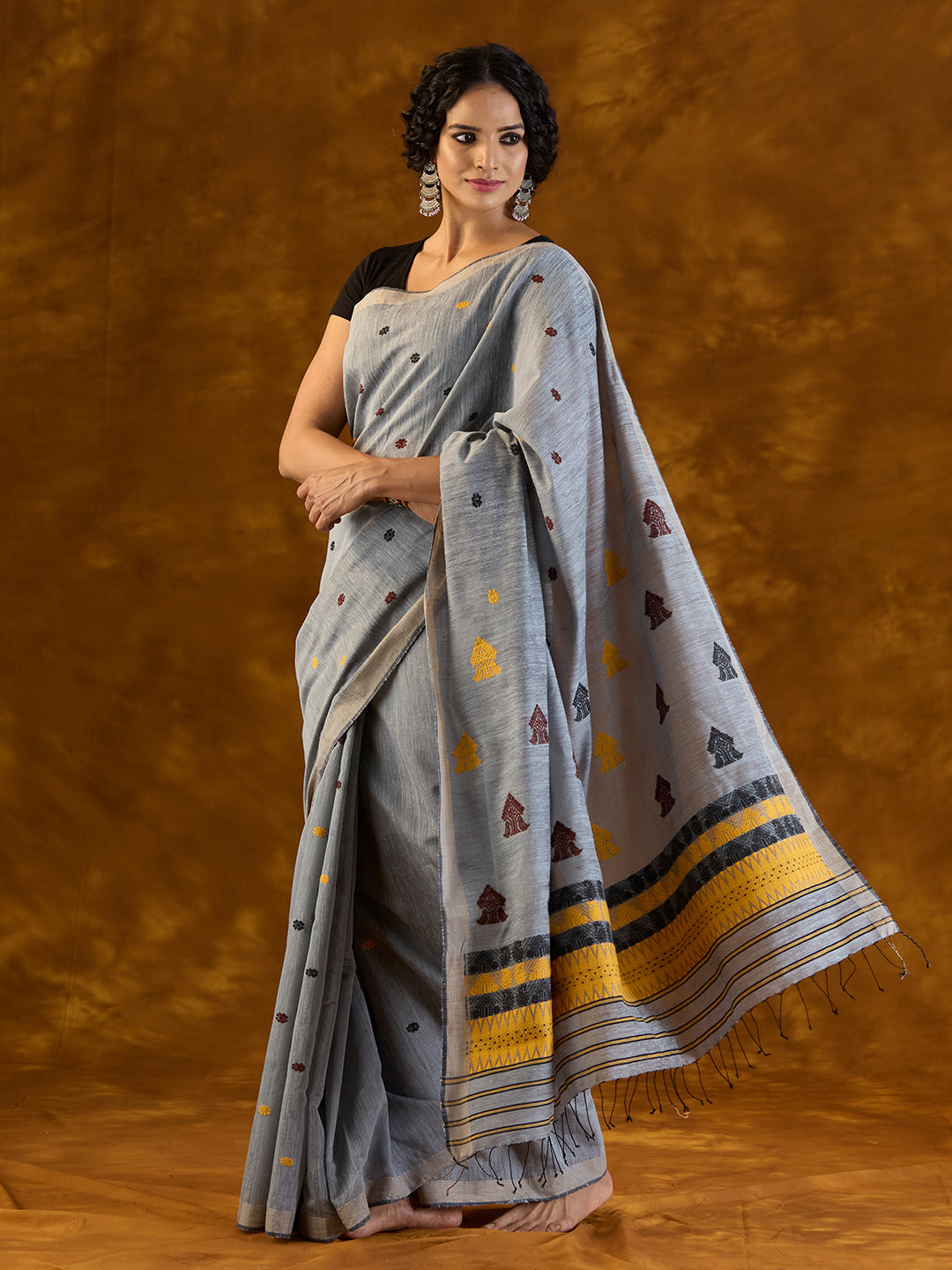 Dove Grey Raw Mulberry and Eri Silk Saree