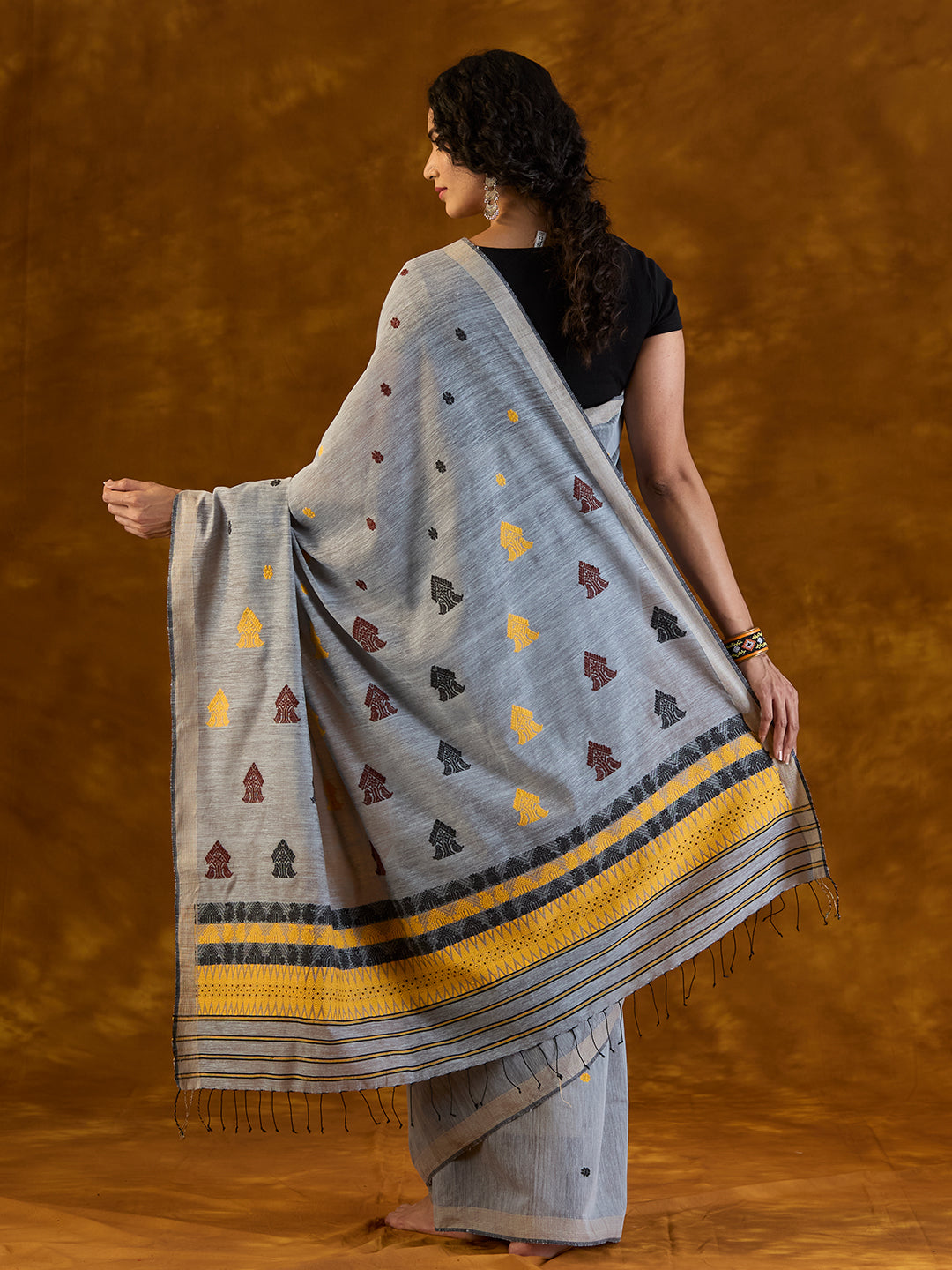 Dove Grey Raw Mulberry and Eri Silk Saree