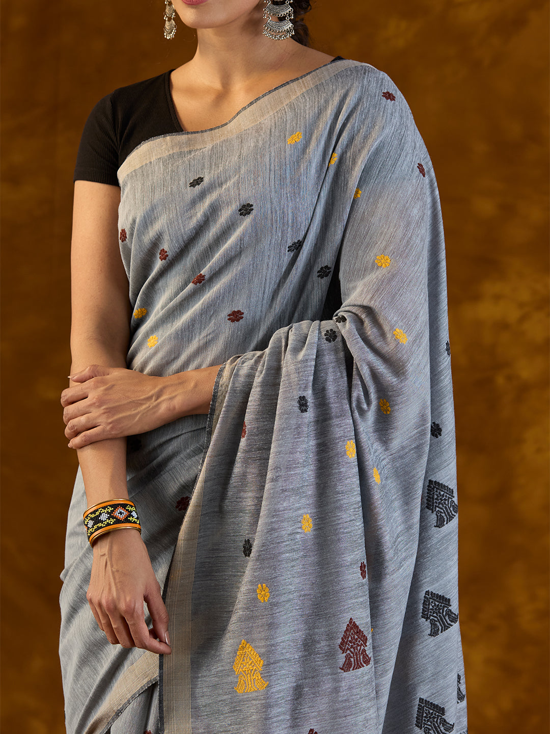 Dove Grey Raw Mulberry and Eri Silk Saree