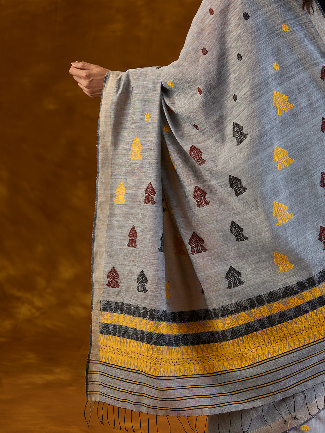 Dove Grey Raw Mulberry and Eri Silk Saree