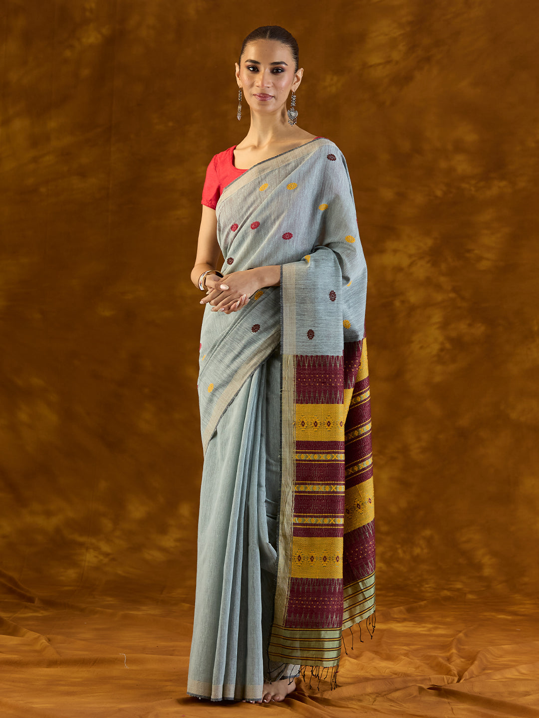 Icy Grey Raw Mulberry and Eri Silk Saree