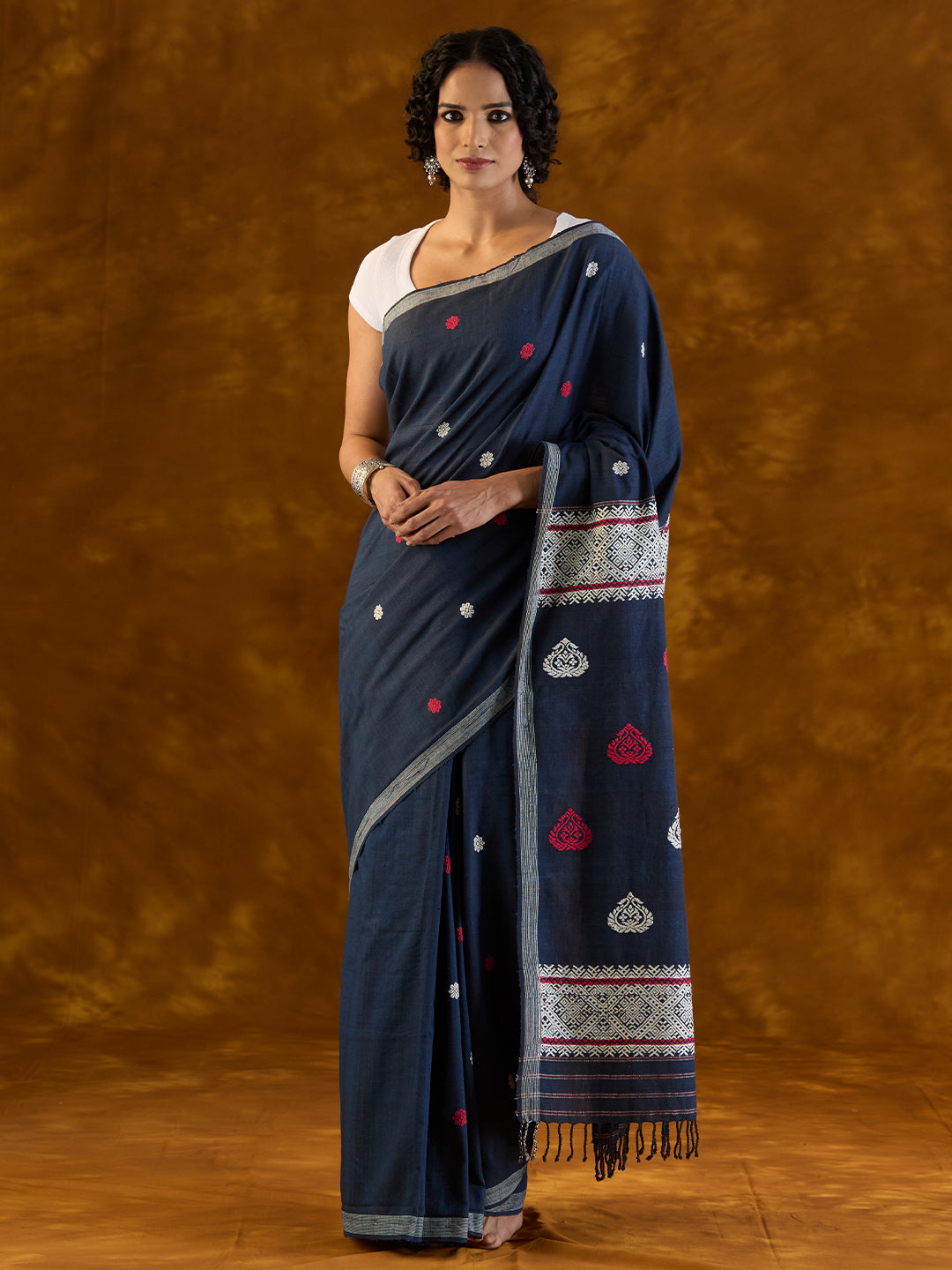 Navy Blue Eri Silk Saree