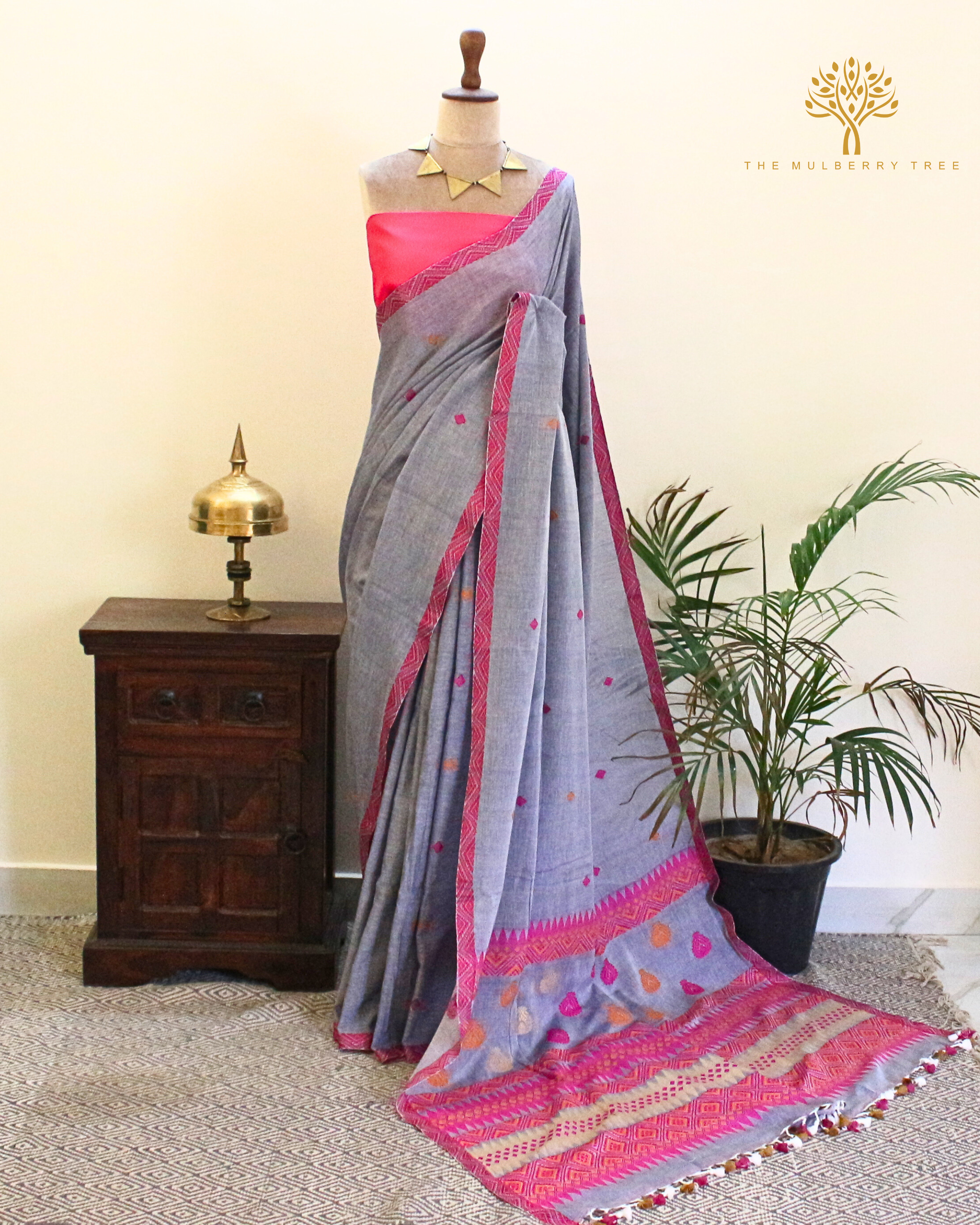 Grey Pure Cotton Saree