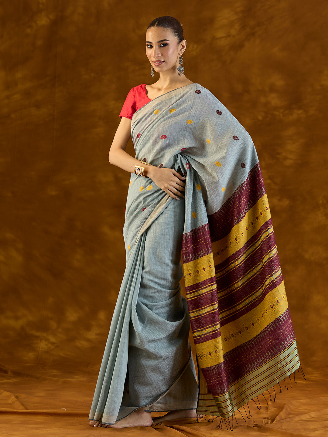 Icy Grey Raw Mulberry and Eri Silk Saree