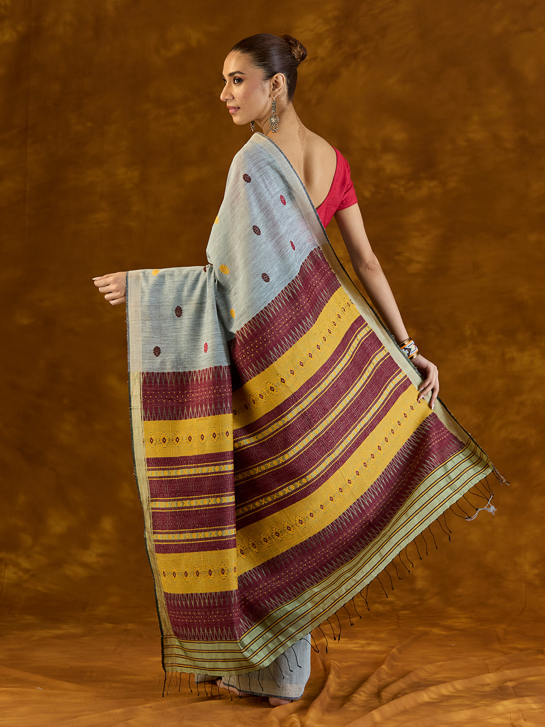 Icy Grey Raw Mulberry and Eri Silk Saree