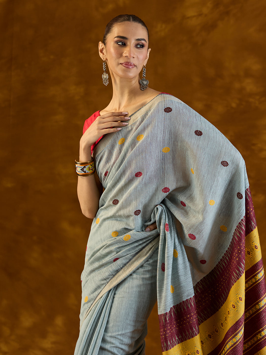 Icy Grey Raw Mulberry and Eri Silk Saree