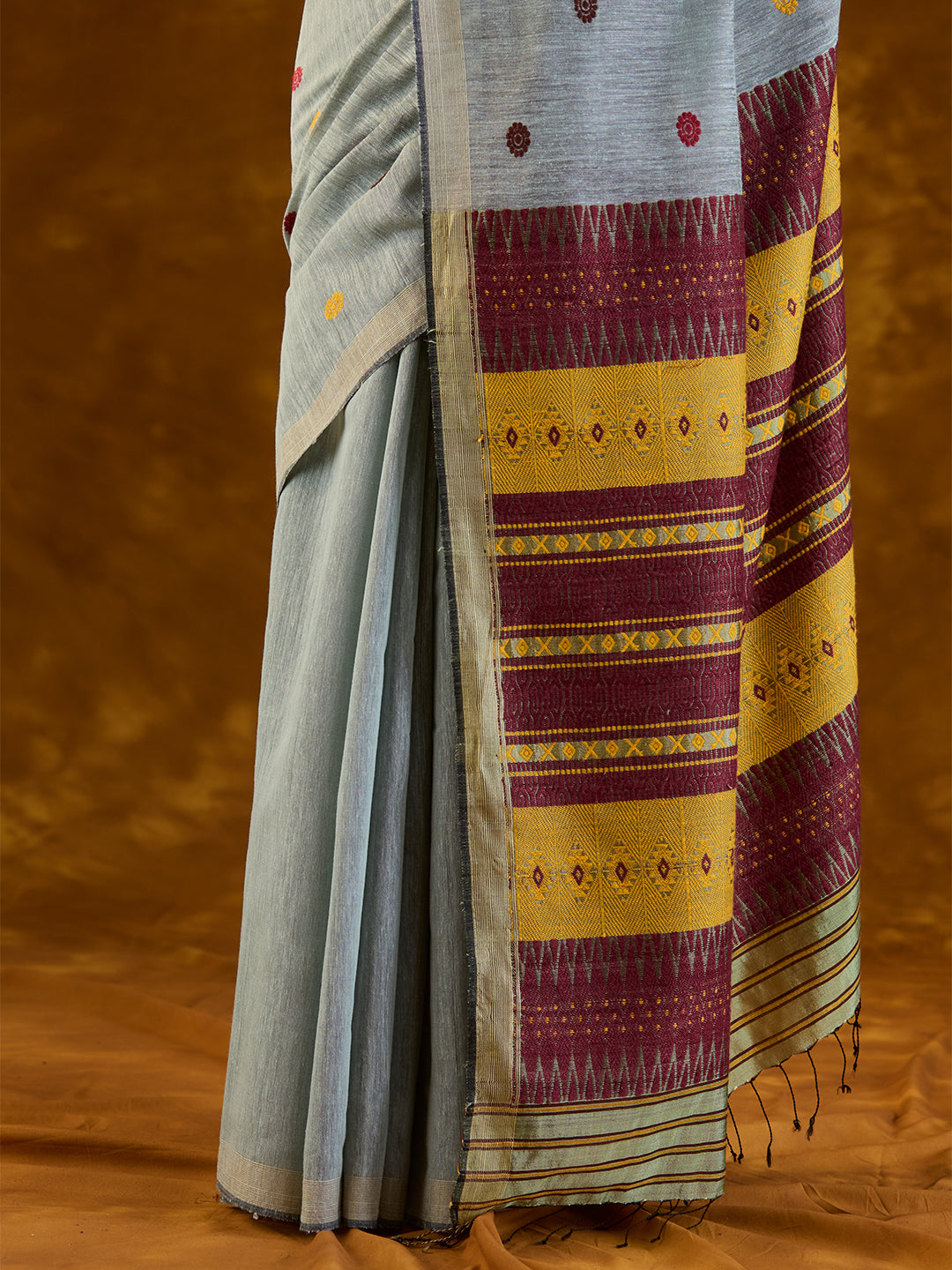 Icy Grey Raw Mulberry and Eri Silk Saree