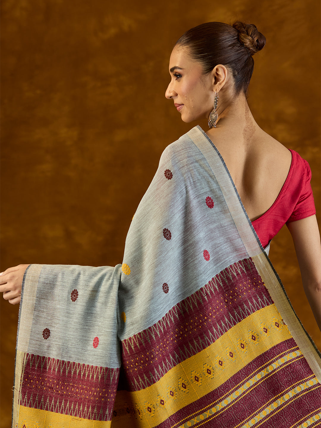 Icy Grey Raw Mulberry and Eri Silk Saree