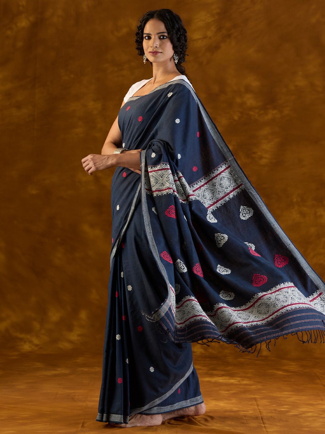 Navy Blue Eri Silk Saree