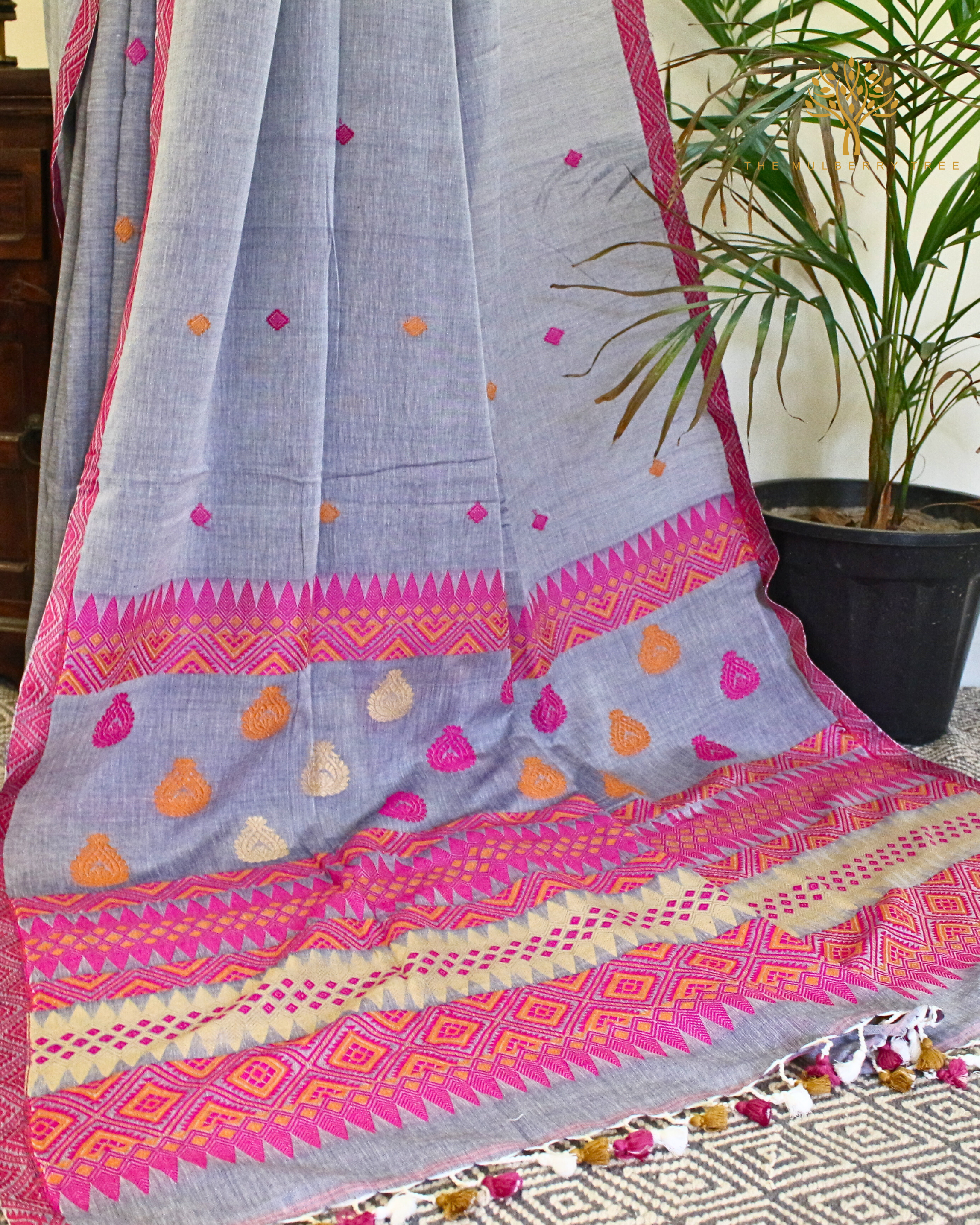 Grey Pure Cotton Saree