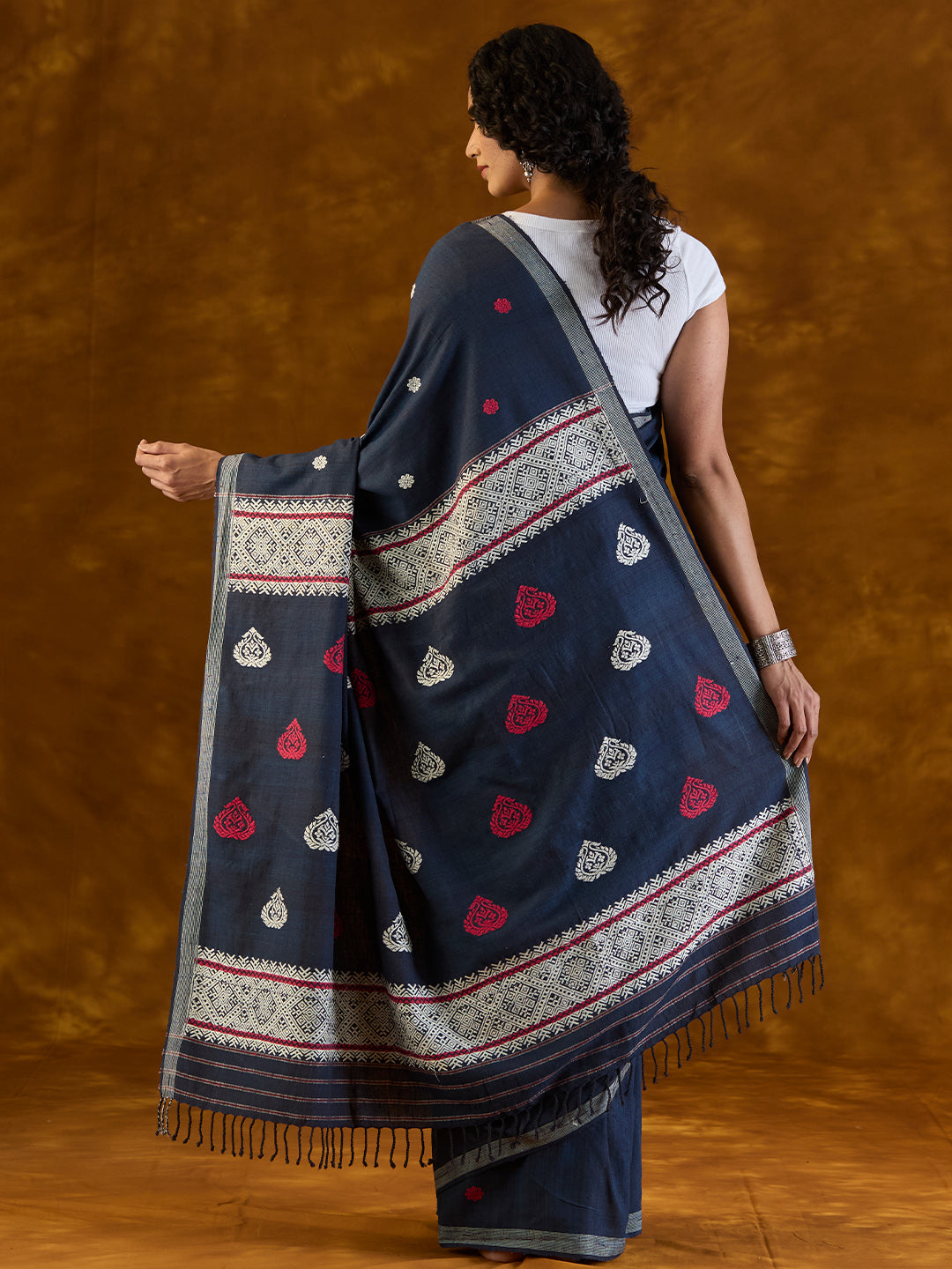 Navy Blue Eri Silk Saree