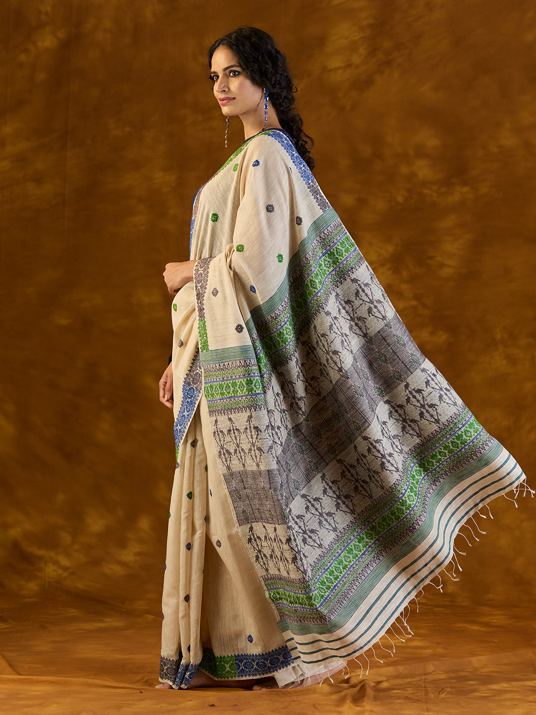 Porcelain White Raw Mulberry and Eri Silk Saree