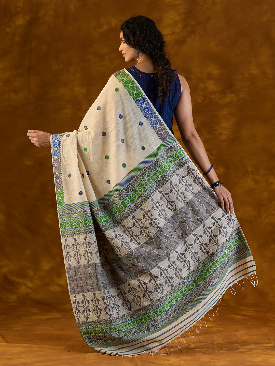 Porcelain White Raw Mulberry and Eri Silk Saree