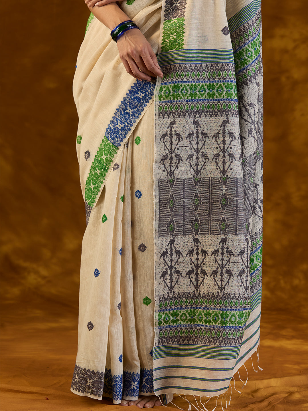 Porcelain White Raw Mulberry and Eri Silk Saree