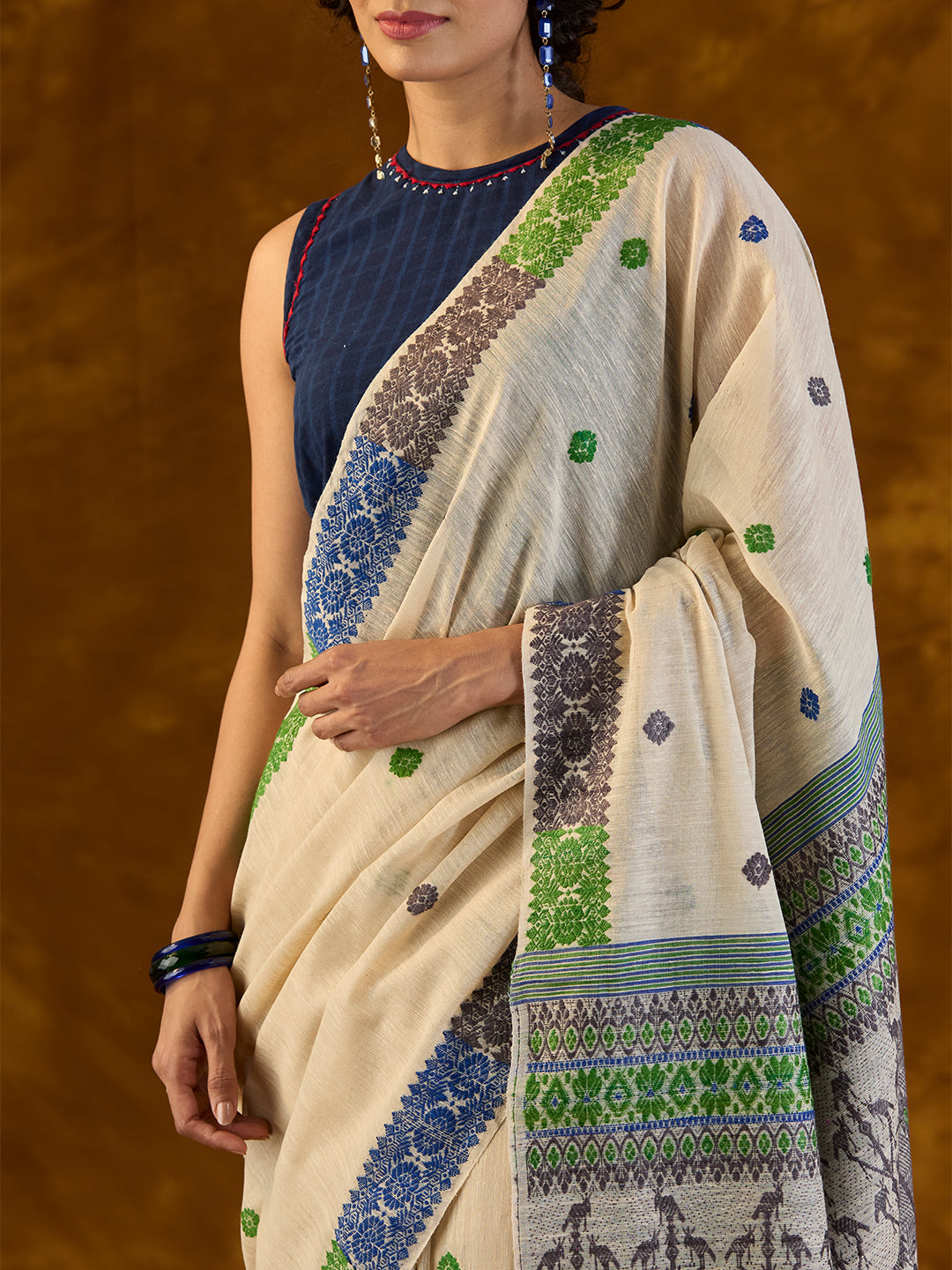 Porcelain White Raw Mulberry and Eri Silk Saree