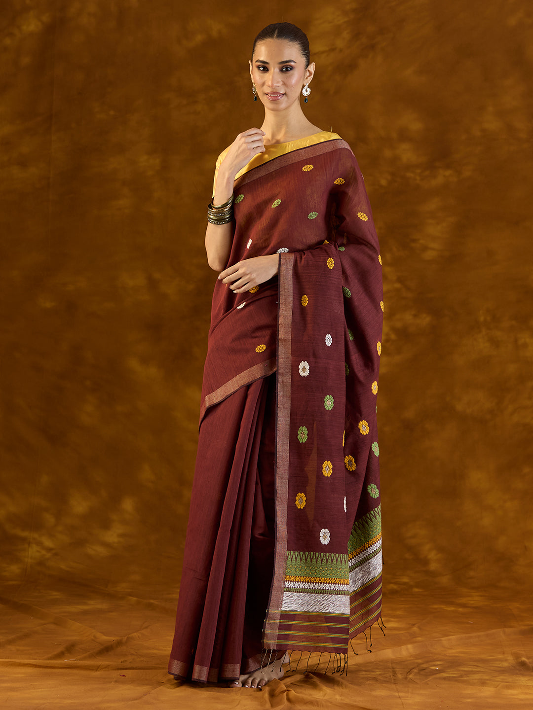 Hibiscus Maroon Raw Mulberry and Eri Silk Saree