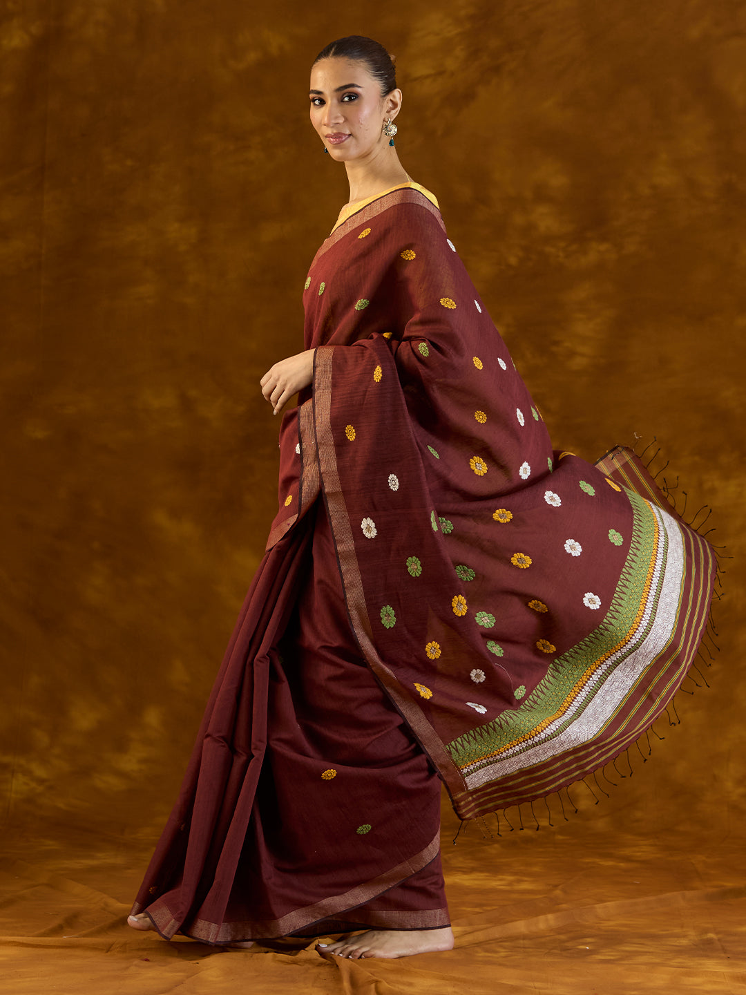 Hibiscus Maroon Raw Mulberry and Eri Silk Saree