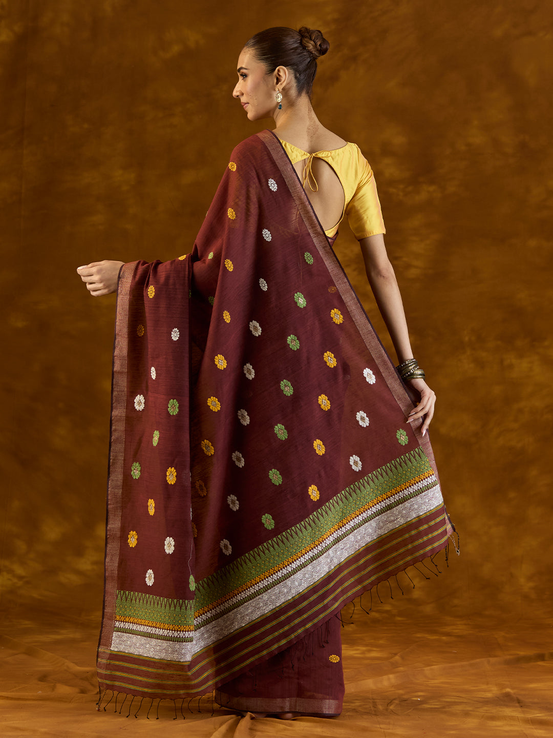 Hibiscus Maroon Raw Mulberry and Eri Silk Saree