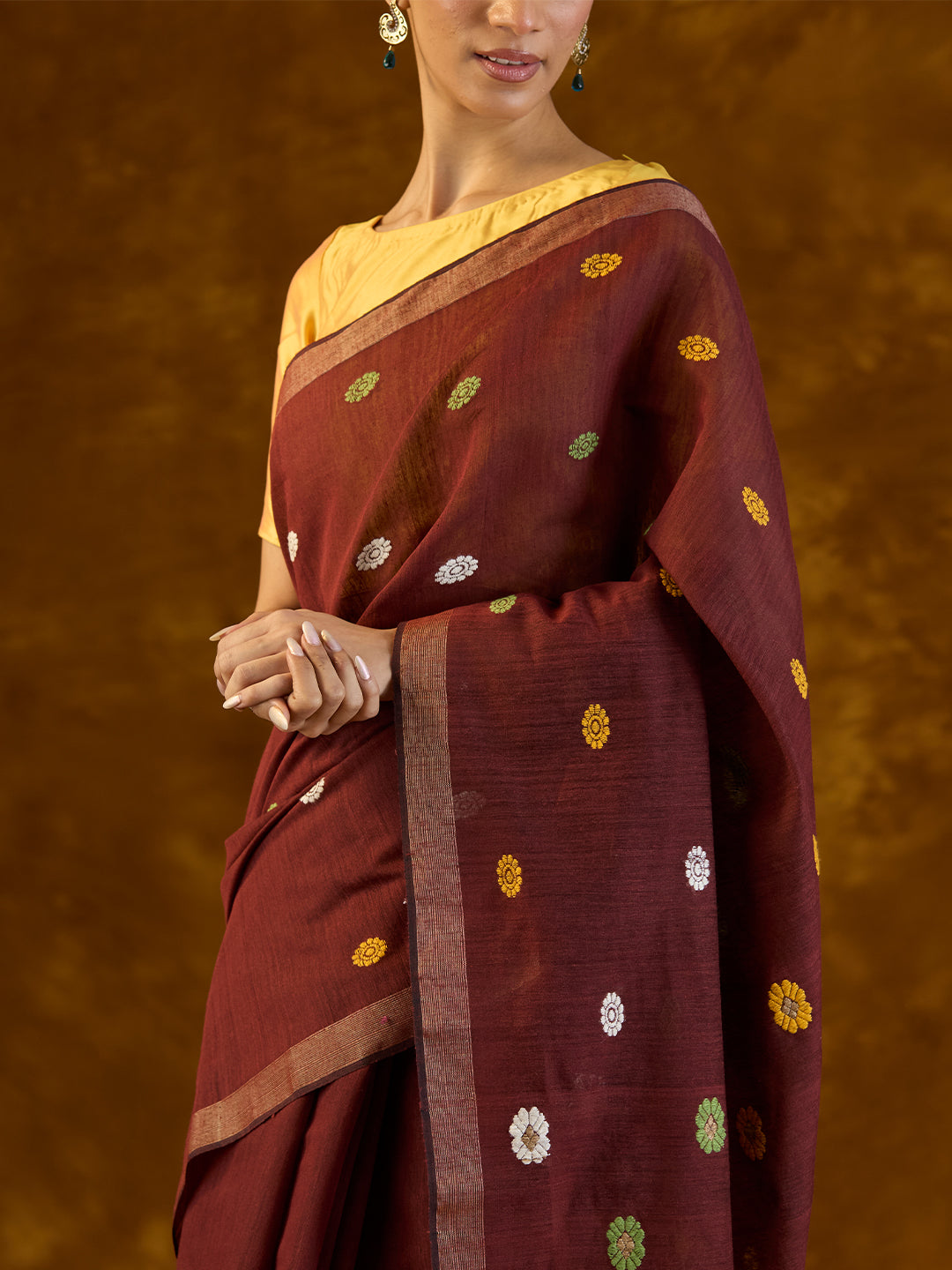 Hibiscus Maroon Raw Mulberry and Eri Silk Saree