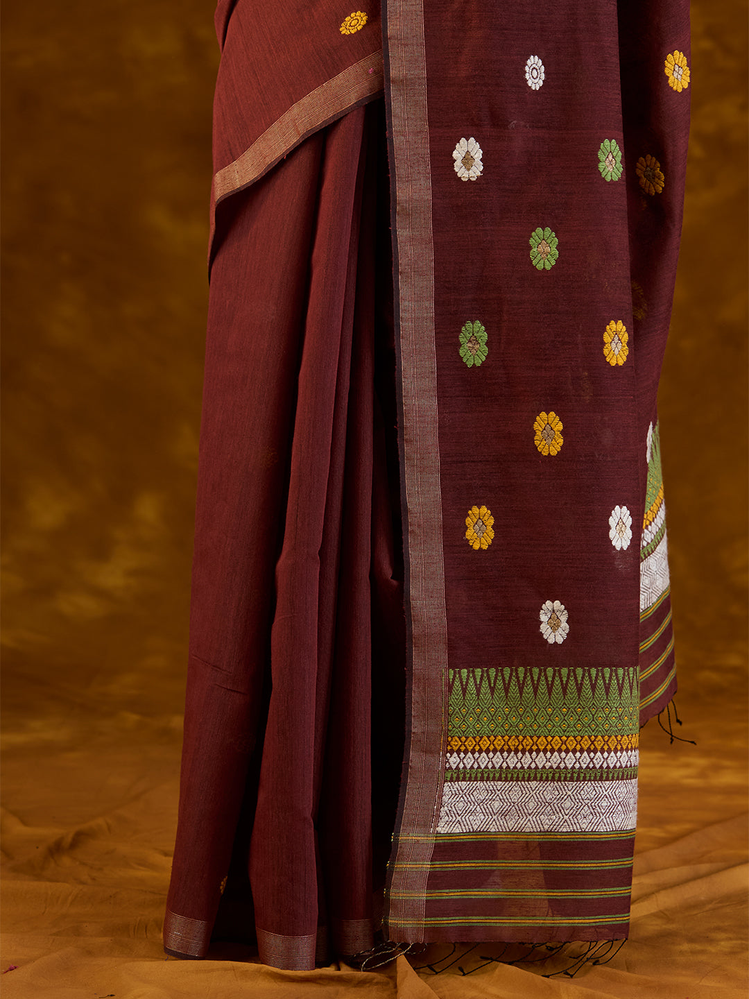 Hibiscus Maroon Raw Mulberry and Eri Silk Saree