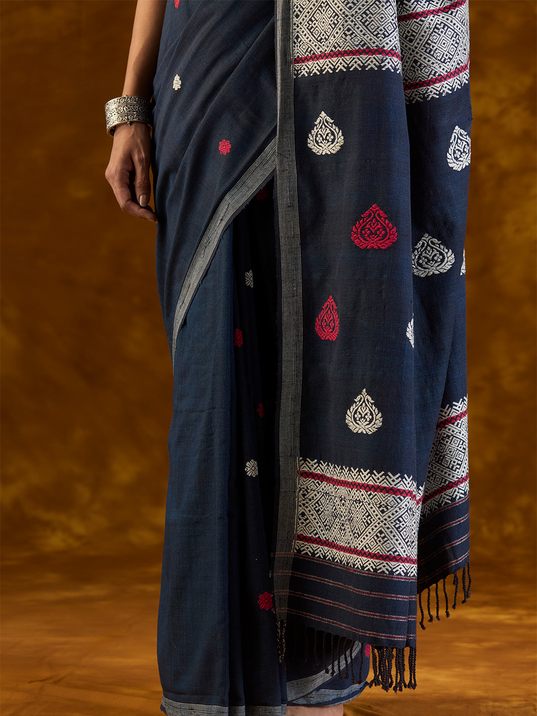 Navy Blue Eri Silk Saree