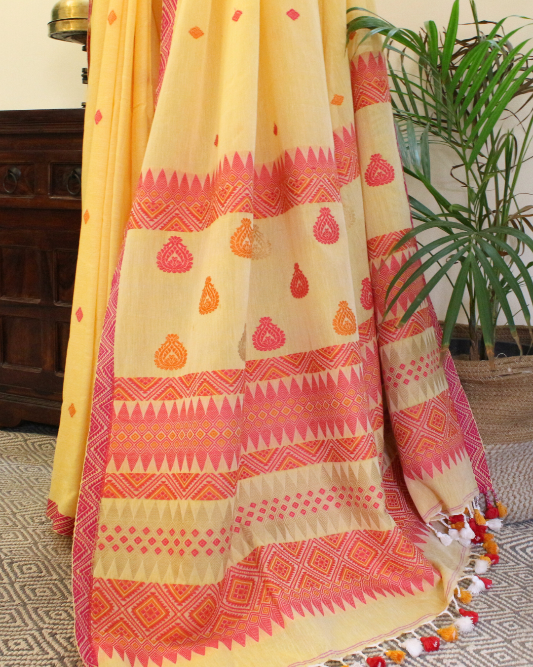 Yellow Pure Cotton Saree