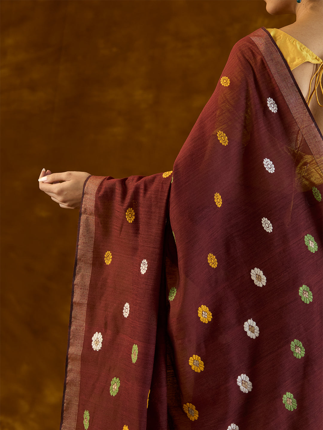 Hibiscus Maroon Raw Mulberry and Eri Silk Saree