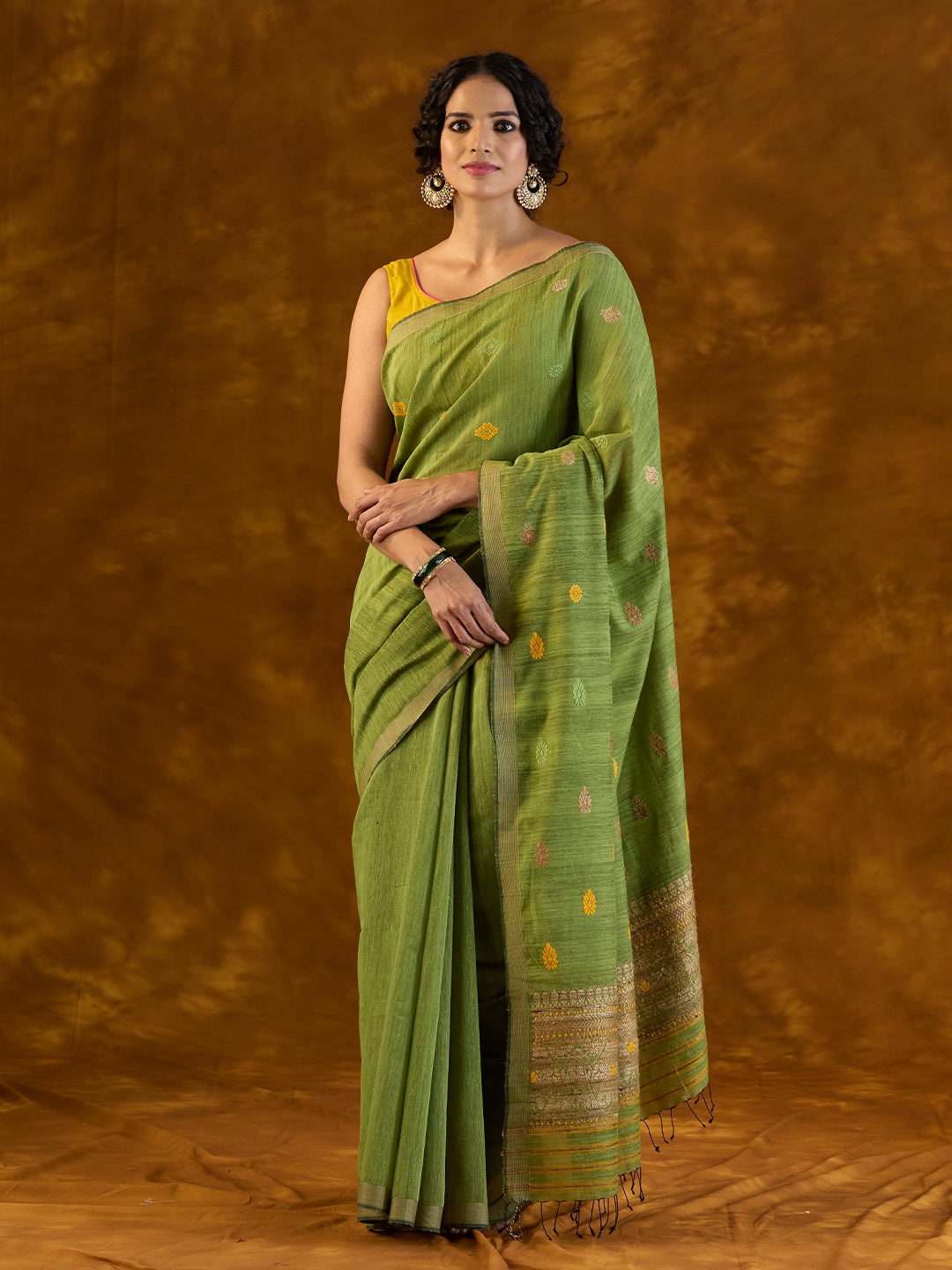 Hunter Green Raw Mulberry and Eri Silk Saree