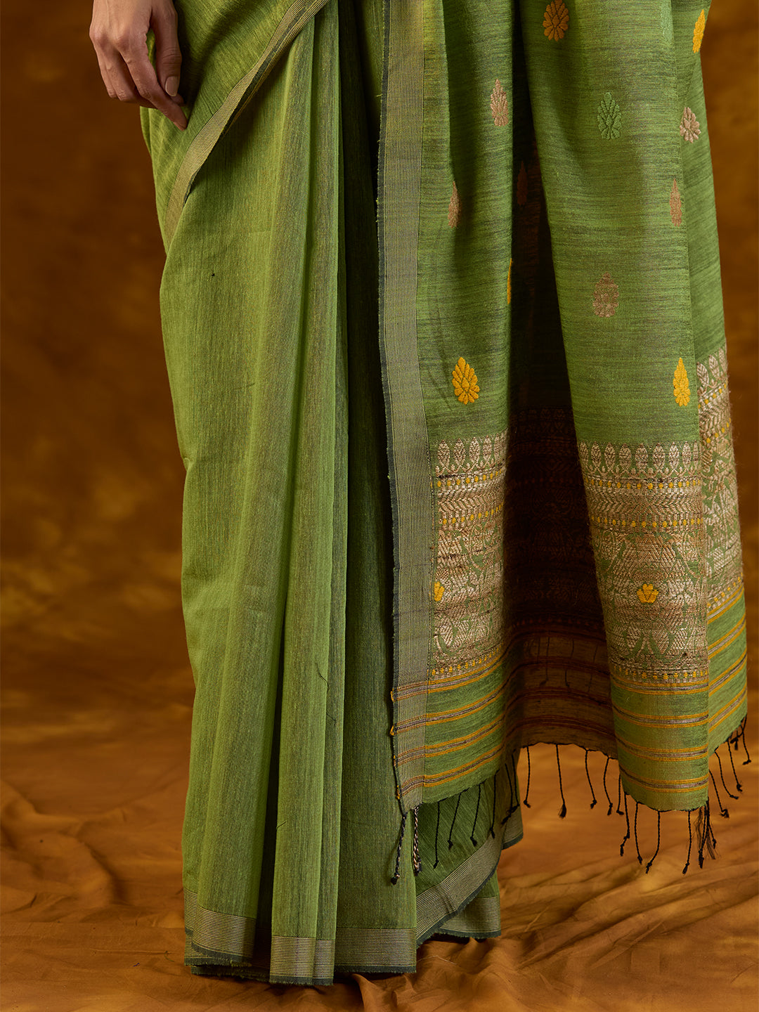 Hunter Green Raw Mulberry and Eri Silk Saree