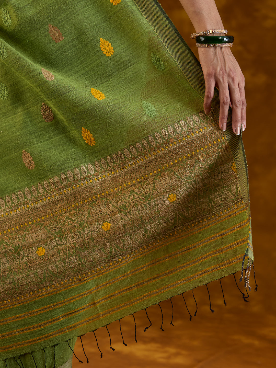 Hunter Green Raw Mulberry and Eri Silk Saree