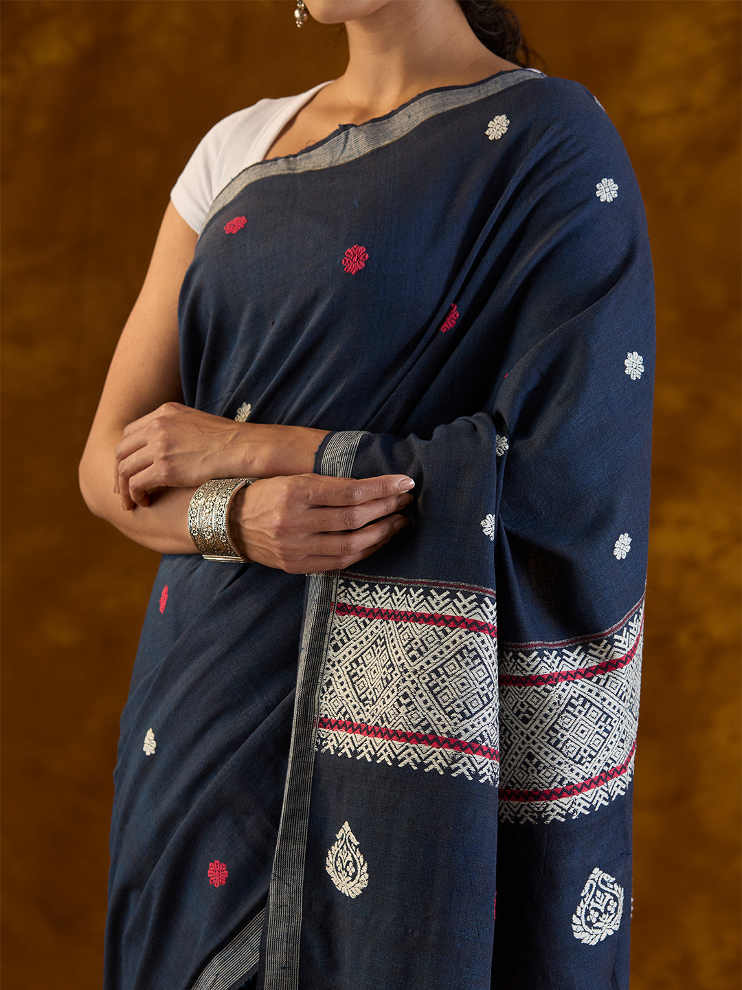 Navy Blue Eri Silk Saree