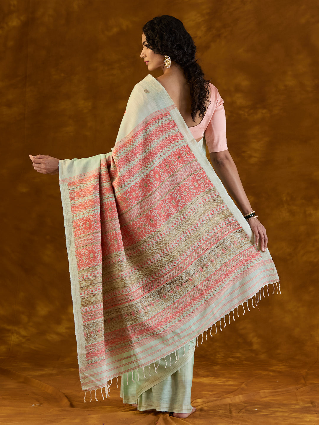 Pistachio Green Raw Mulberry Silk and Cotton Saree