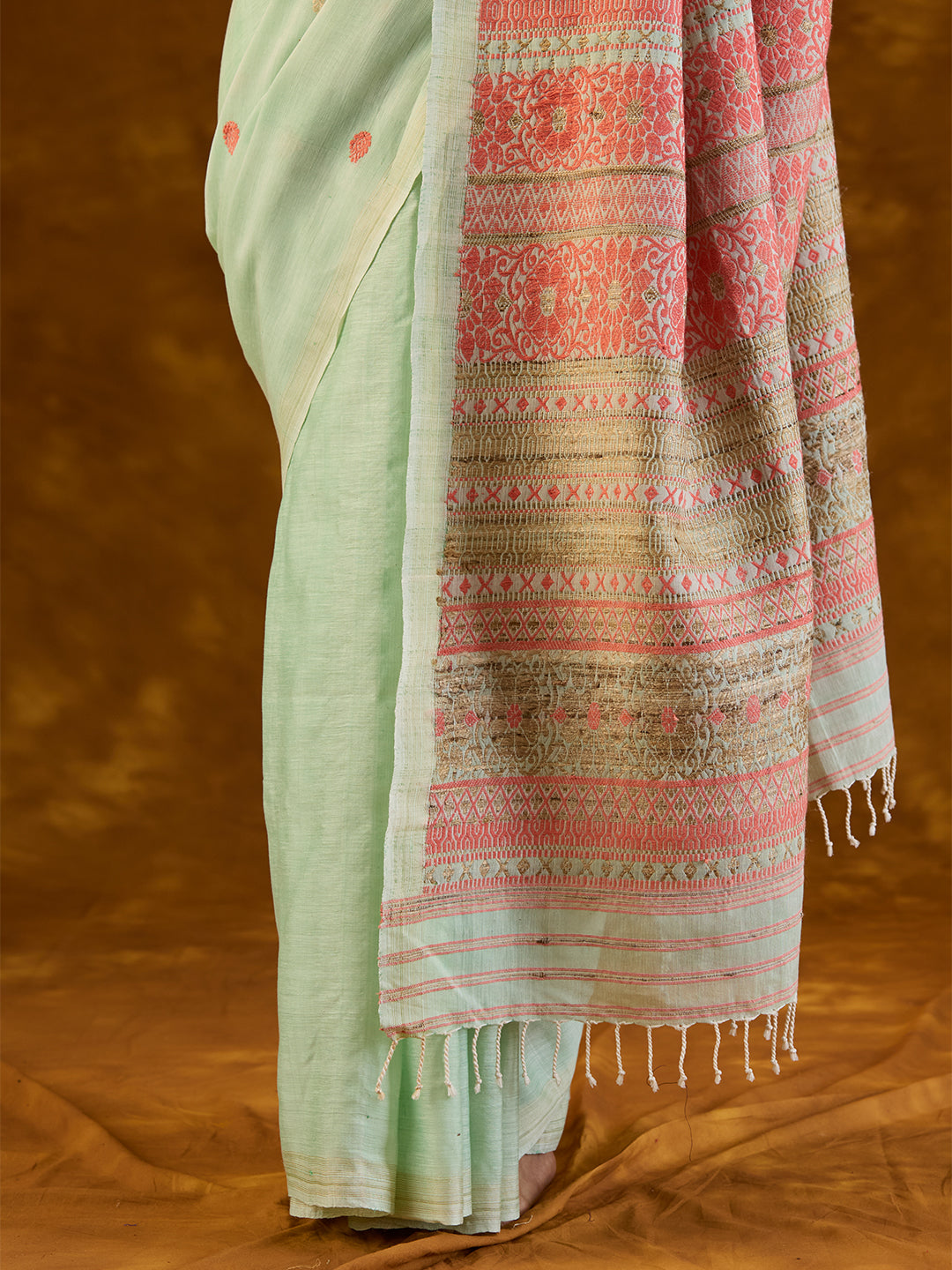 Pistachio Green Raw Mulberry Silk and Cotton Saree