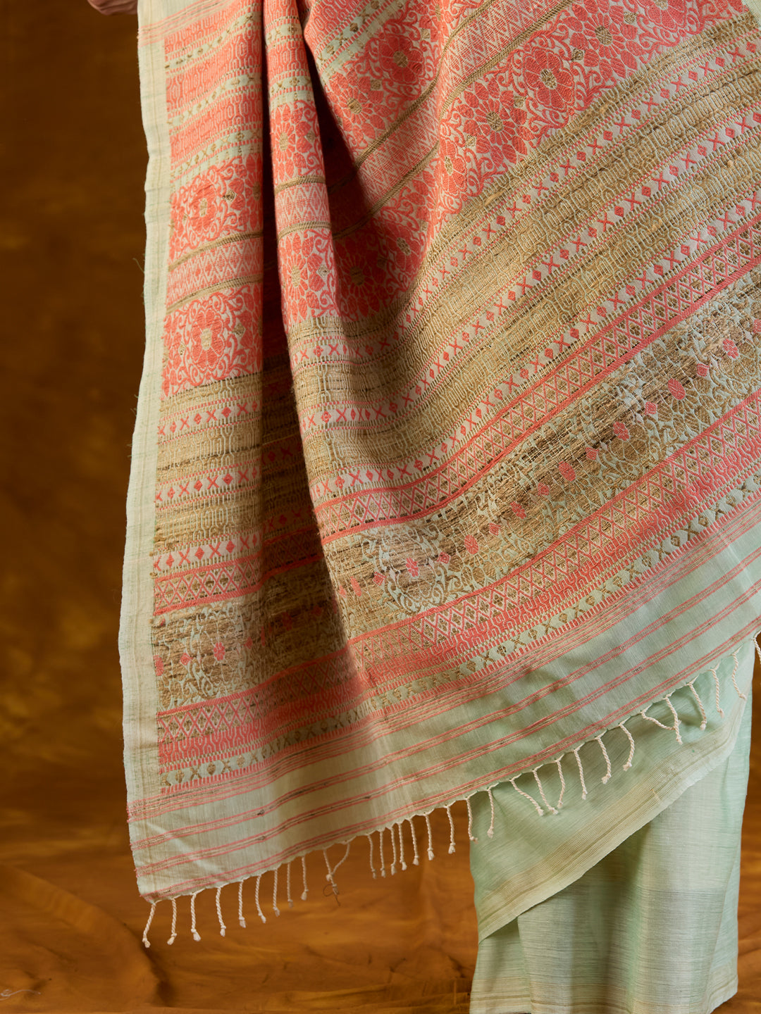 Pistachio Green Raw Mulberry Silk and Cotton Saree